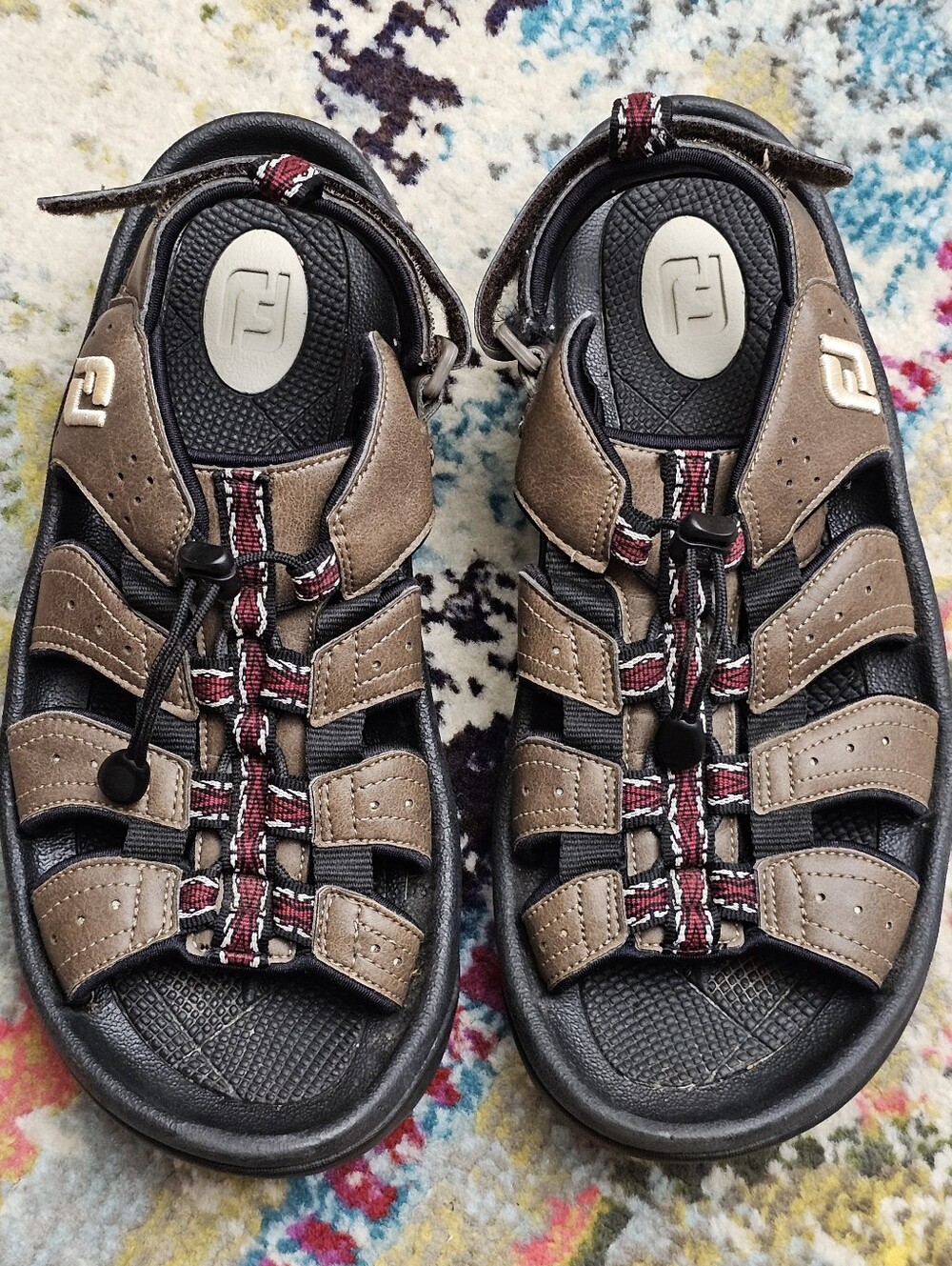 FootJoy Golf Sandal Shoes Mens 10M Brown Leather Spiked Sole 45434 Cleats Spikes